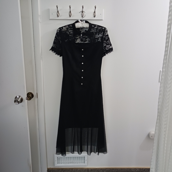 Belle Poque Dress Lace Overlay Black Midi High Low Hem M - Picture 5 of 8